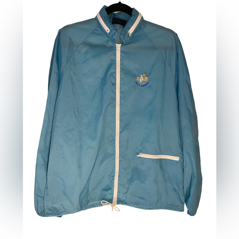 VTG 80s Santa Barbara Zip-Up Windbreaker Jacket, SilverFox by Rainbow Sports